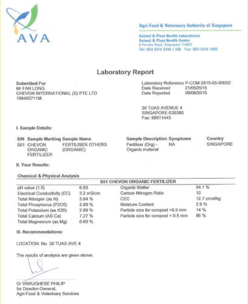 Singapore Third-Party Organic Fertilizer Test Report